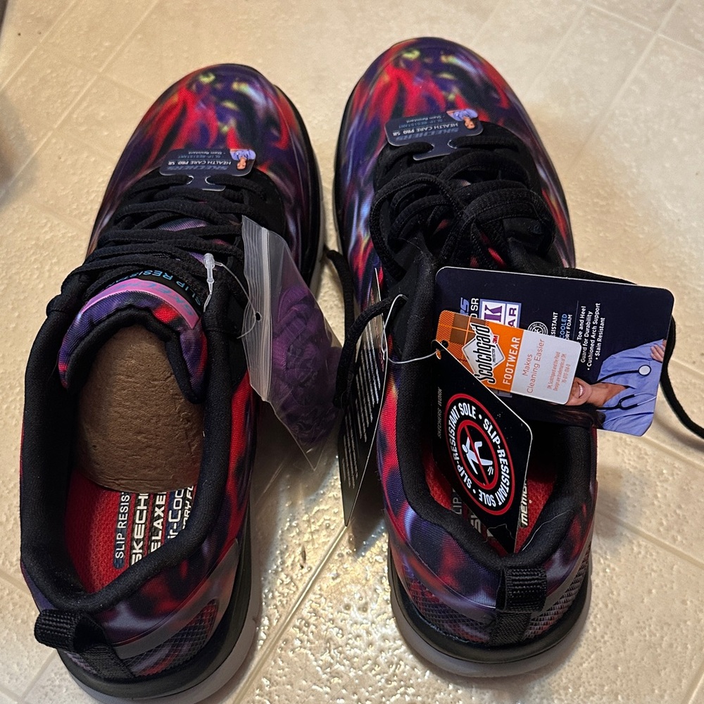Skechers Black Sneakers with Red & Purple Flame Print
